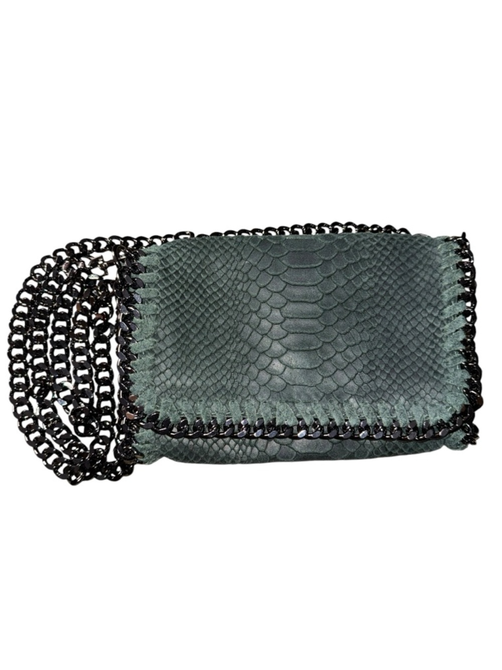 BORSE in PELLE Italy Genuine Leather Snake Embossed Chain Crossbody Clutch Bag